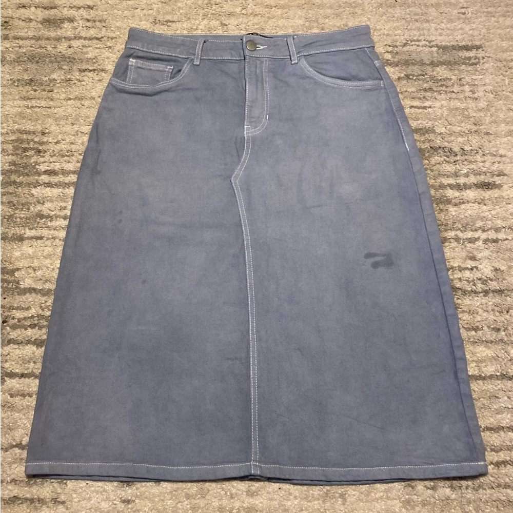 Blue Denim Midi Skirt